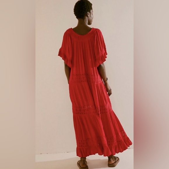 NWOT Free People Oversized “Dream On” Embroidery Tiered Peasant Pocket Maxi - Picture 4 of 16